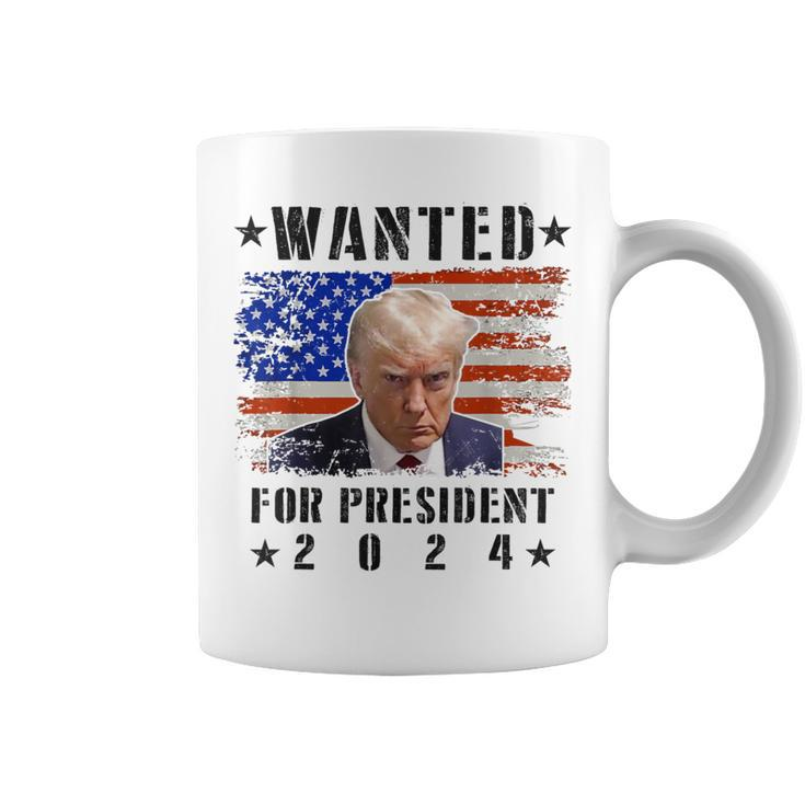 Wanted Donald Trump For President 2024 Trump Shot Flag Coffee Mug