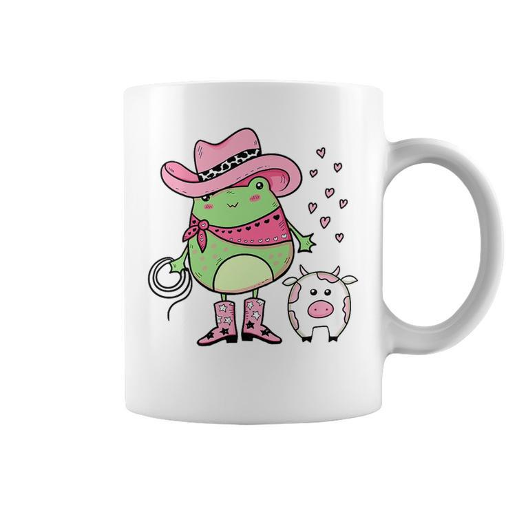 Western Cowgirl Hat Boots Cottagecore Frog Cow - Pink   Gifts For Frog Lovers Funny Gifts Coffee Mug