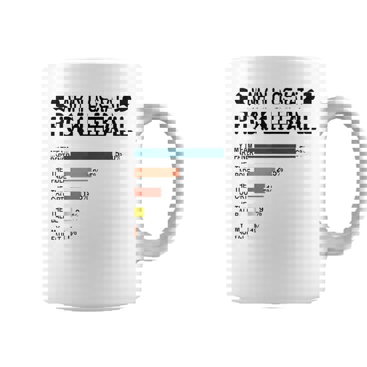 Why I Lose At Pickleball Humor Pickleballers Coffee Mug
