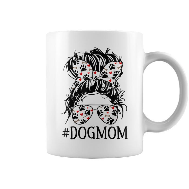 Women's Messy Bun Mom Dog Mom Glasses Fun Dog Lovers Coffee Mug