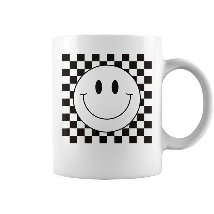 Yellow Smile Face  Cute Checkered Pattern Smiling Happy  Coffee Mug