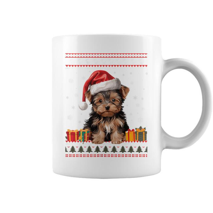 Yorkshire Terrier Dog Santa Hat Ugly Christmas Sweater Coffee Mug