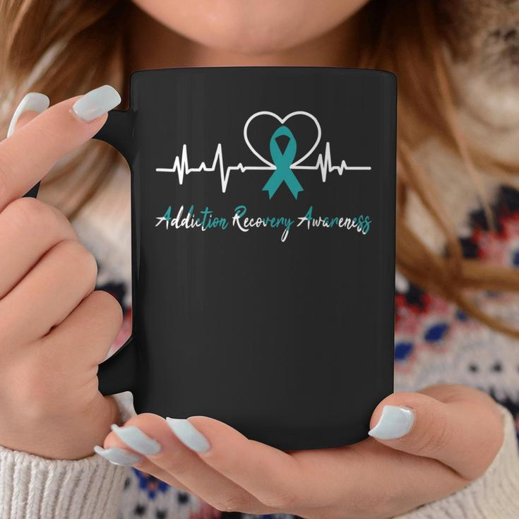 Addiction Recovery Awareness Heartbeat Teal Ribbon Support Coffee Mug Unique Gifts