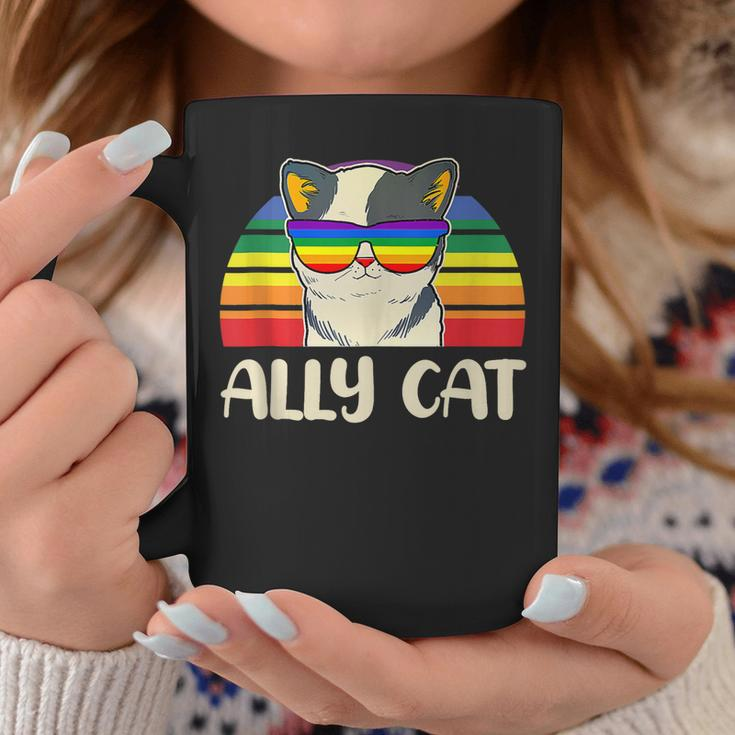 Ally Cat Glasses Sunset Rainbow Lgbt Gay Lesbian Trans Pride Coffee Mug Unique Gifts