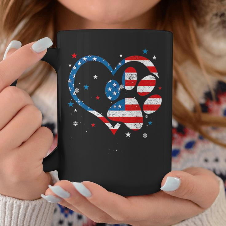 American Flag Patriotic Dog & Cat Paw Print - 4Th Of July Coffee Mug Unique Gifts