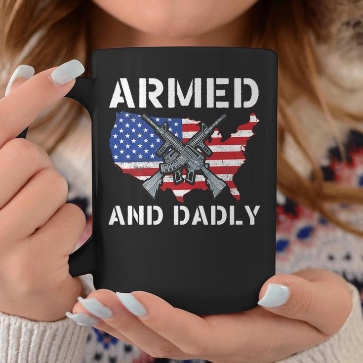 Armed And Dadly Funny Fathers Day Pun Us Flag Deadly Dad Coffee Mug Unique Gifts