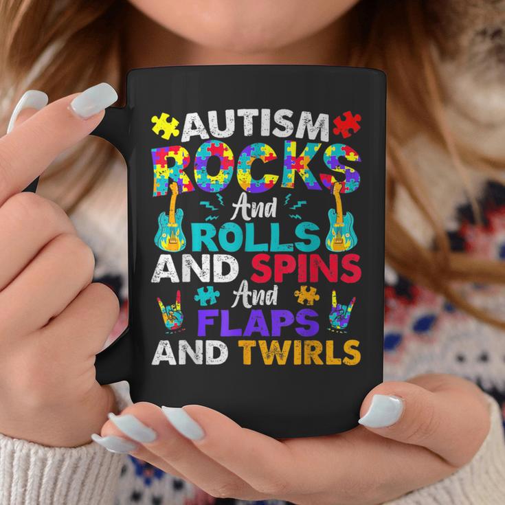 Autism Rocks And Rolls Autism Awareness Month Coffee Mug Funny Gifts