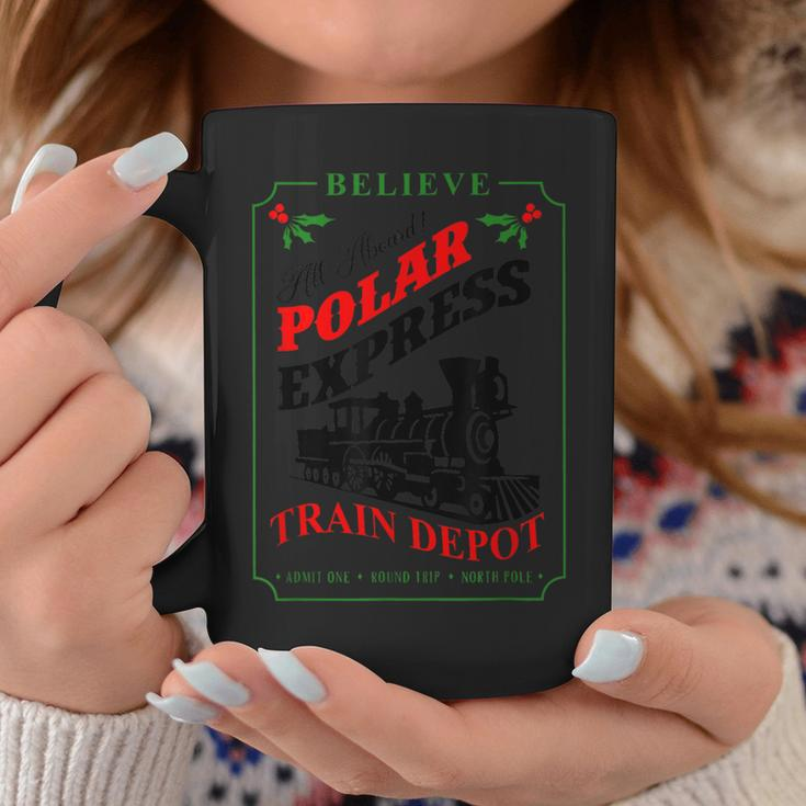 Believe All Aboard Polar Express Train Depot Christmas Coffee Mug Funny Gifts