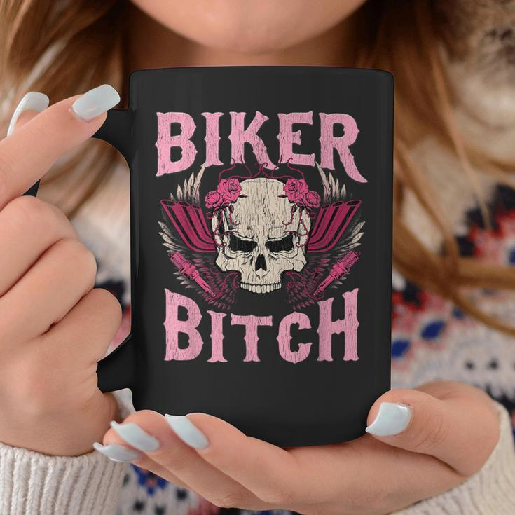 Biker Bitch Skull Motorcycle Wife Sexy Babe Chick Lady Rose Coffee Mug Unique Gifts