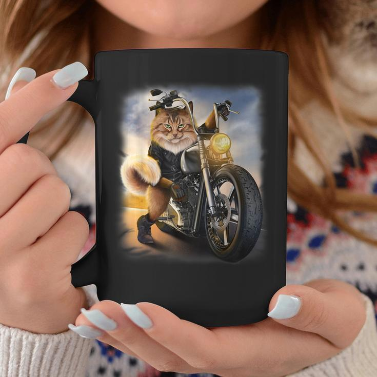 Biker Tabby Cat Riding Chopper Motorcycle Coffee Mug Unique Gifts