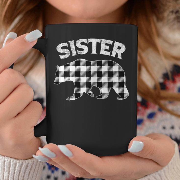 Black And White Buffalo Plaid Sister Bear Christmas Pajama Coffee Mug Funny Gifts