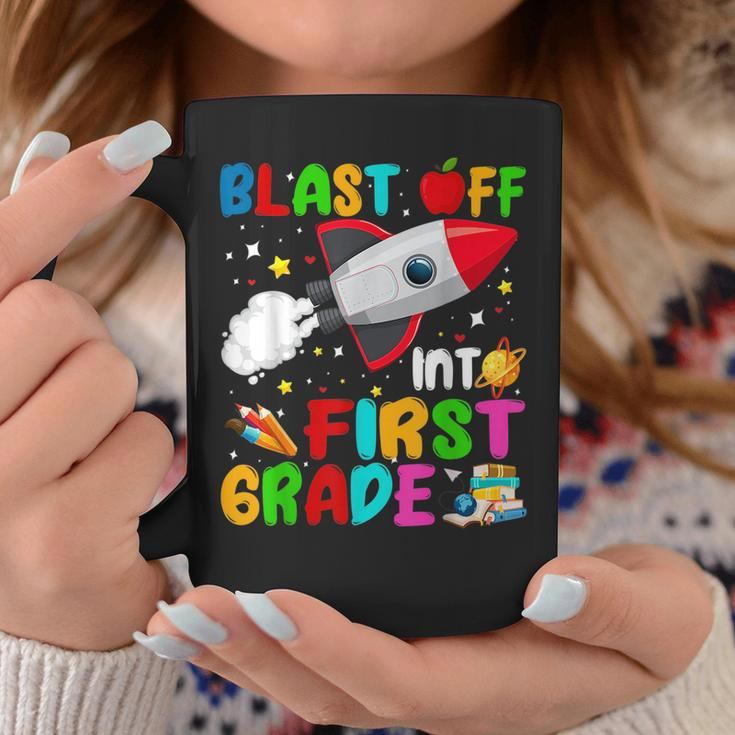 Blast Off Into First Grade Rocket Outer Space Back To School Coffee Mug Unique Gifts