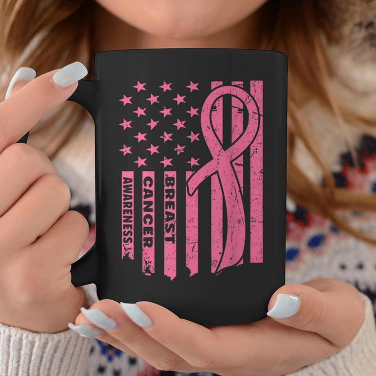 Breast Cancer Awareness Flag Usa Breast Cancer Warrior Coffee Mug Funny Gifts