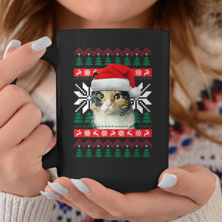 Calico Cat Ugly Christmas Sweater Style Santa Hat Kitty Mom Coffee Mug Unique Gifts