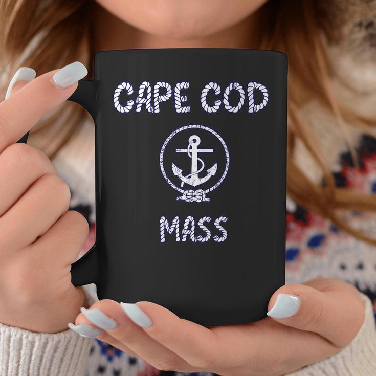 Cape Cod Knot And Anchor With Rope Letters Navy Blue Coffee Mug | Mazezy