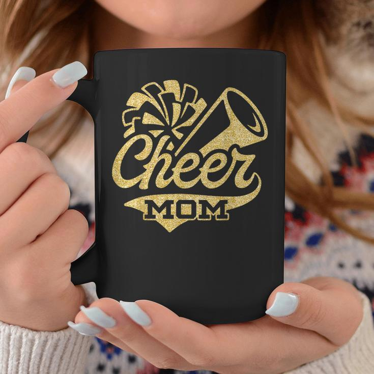 Cheer Mom Biggest Fan Cheerleader Black Yellow Gold Pom Pom Coffee Mug Unique Gifts