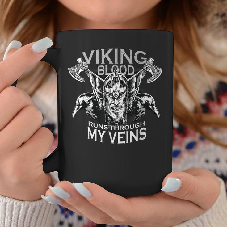 Cool Viking Text Viking Blood Runs Through My Veins Coffee Mug Funny Gifts