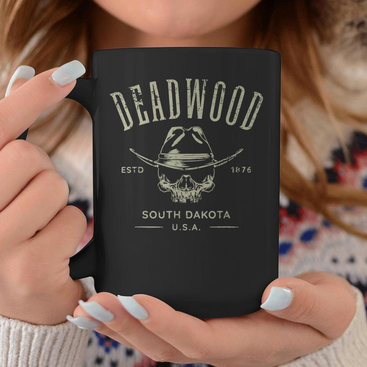 Deadwood South Dakota Usa Distressed Skull Design Souvenir Coffee Mug Personalized Gifts