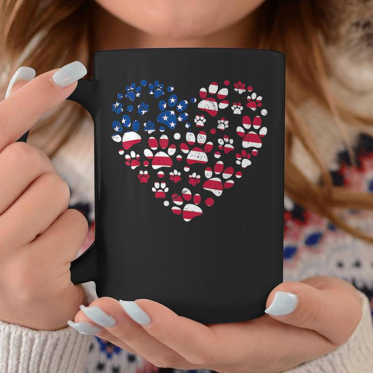 Dog Paw Prints Heart Us American Flag 4Th Of July Patriotic Coffee Mug Unique Gifts