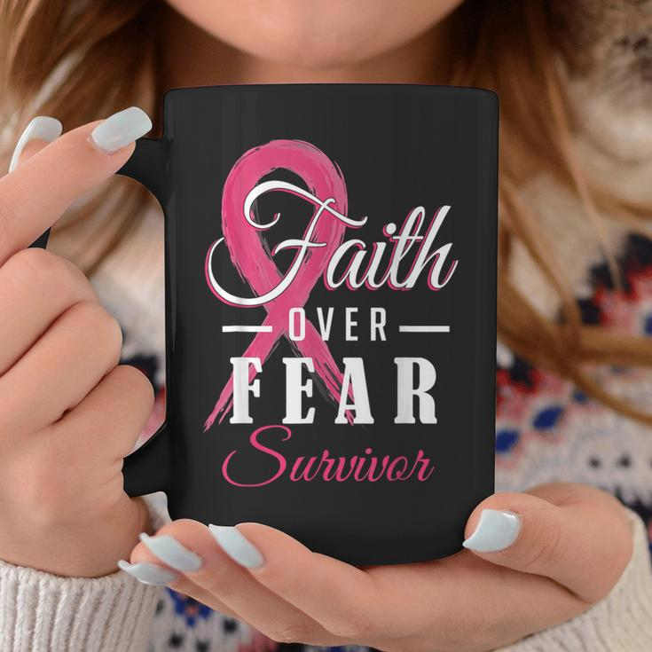 Faith Over Fear Pink Ribbon Breast Cancer Survivor Coffee Mug Funny Gifts