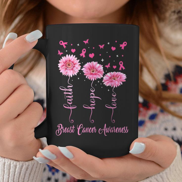 Faith Hope Love Daisy Pink Ribbon Breast Cancer Awareness Coffee Mug Funny Gifts