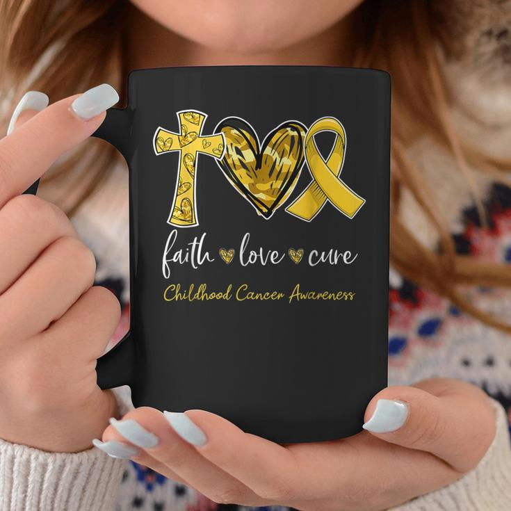 Faith Love Cure Gold Ribbon Childhood Cancer Awareness Coffee Mug Unique Gifts