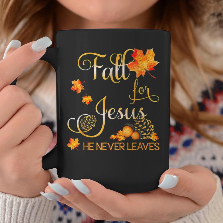 Fall For Jesus He Never Leaves Autumn Christian Prayers Coffee Mug Personalized Gifts