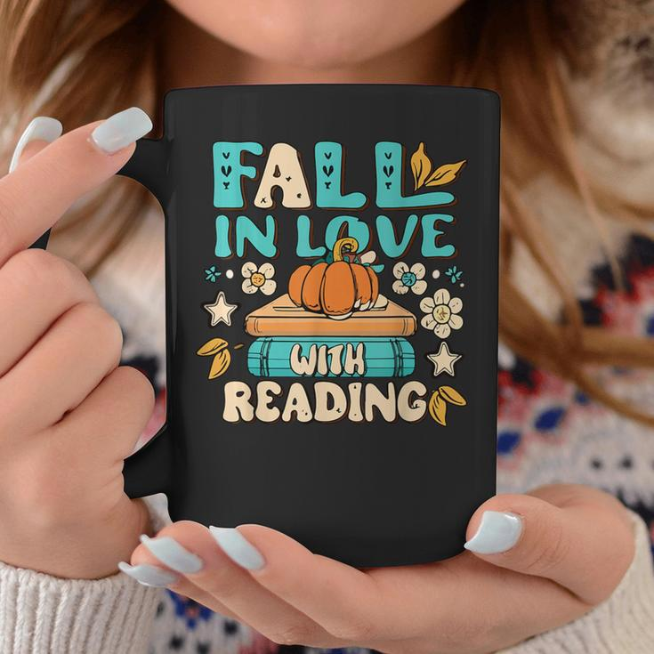 Fall In Love With Reading Book Autumn Pumpkins And Teachers Coffee Mug Funny Gifts