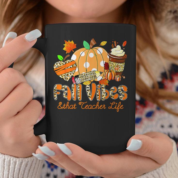 Fall Vibes & That Teacher Life Apple Pencil Pumpkin Fall Coffee Mug Unique Gifts