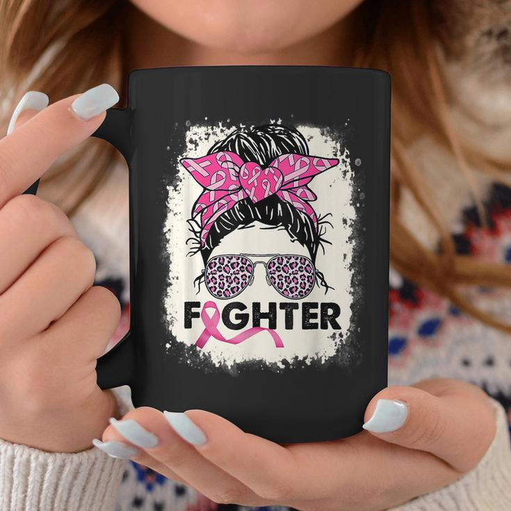 Fighter Messy Bun Pink Warrior Breast Cancer Awareness Coffee Mug Unique Gifts