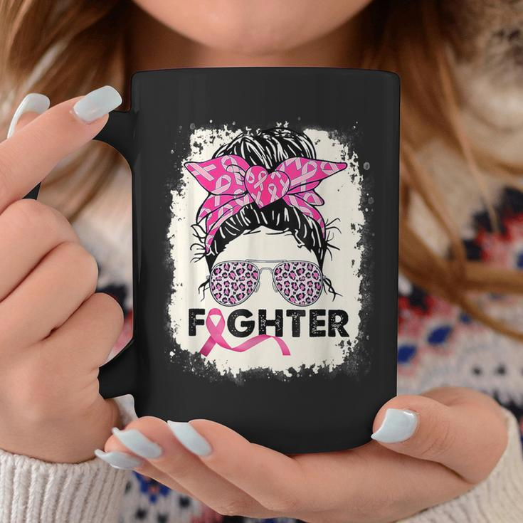 Fighter Messy Bun Pink Warrior Breast Cancer Awareness Coffee Mug Unique Gifts