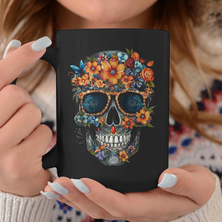Floral Mexican Skull Day Of The Dead Dia De Muertos Coffee Mug Funny Gifts