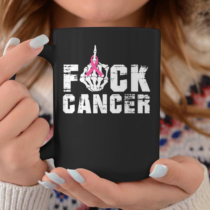 Fuck Cancer Skeleton Middle Breast Cancer Warrior Octocber Coffee Mug Unique Gifts