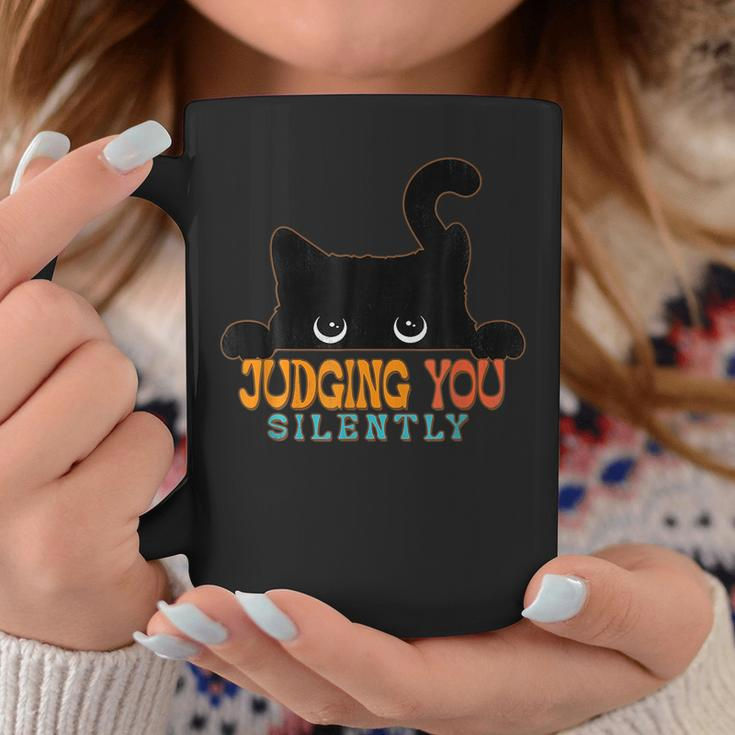 Funny Black Cat Judging You Silently Sarcastic Cat Coffee Mug Unique Gifts