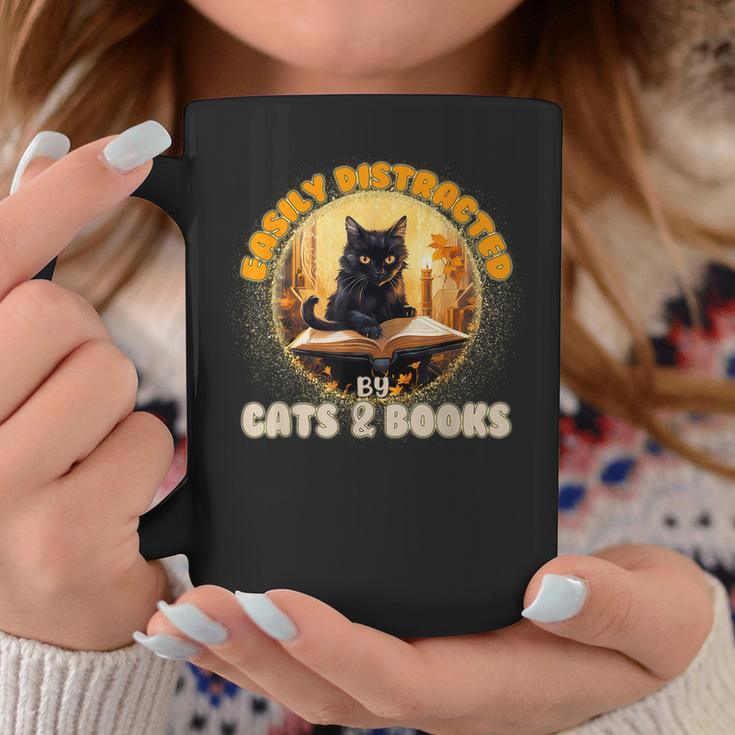 Funny CatEasily Distracted By Cats And Books Coffee Mug Unique Gifts
