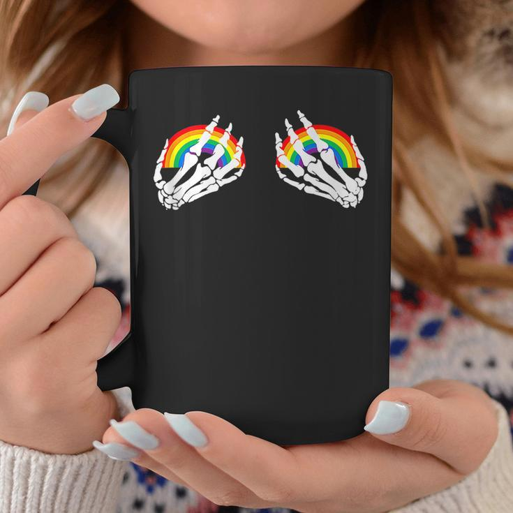 Funny Gay Les Pride Rainbow Boobs Skeleton Hand Lgbt Gay Coffee Mug Unique Gifts