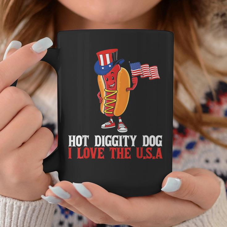 Funny Hot Diggity Dog I Love Usa American Flag 4Th Of July Coffee Mug Unique Gifts