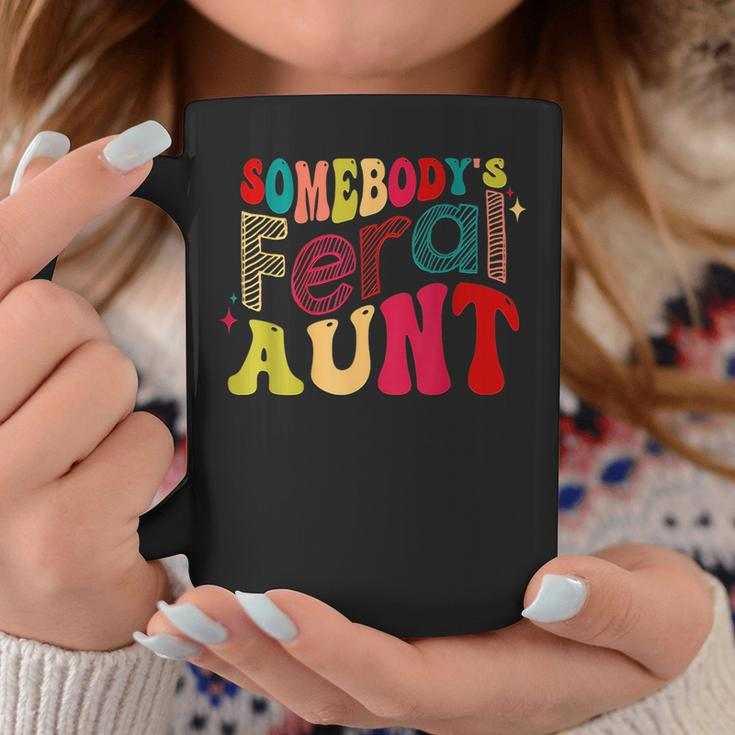 Funny Somebodys Feral Aunt Retro Groovy Coffee Mug Unique Gifts