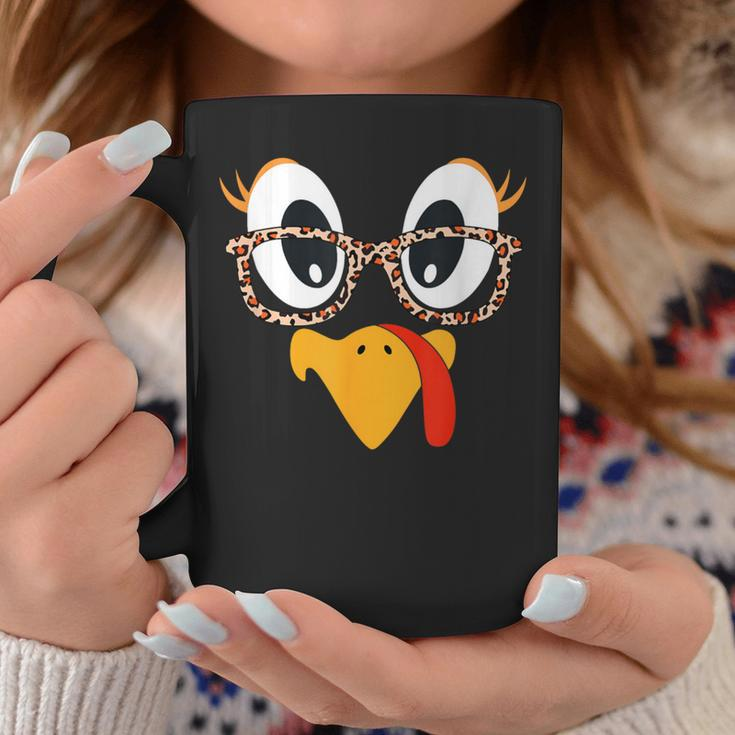 Thanksgiving Turkey Face Leopard Print Glasses Women Coffee Mug Funny Gifts