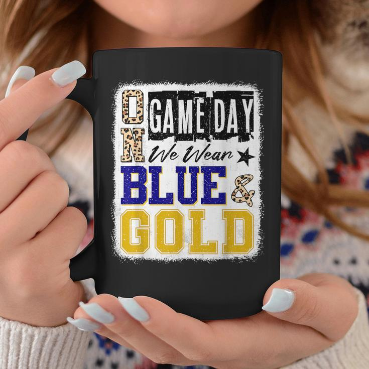 On Gameday Football We Wear Blue And Gold School Spirit Coffee Mug Funny Gifts