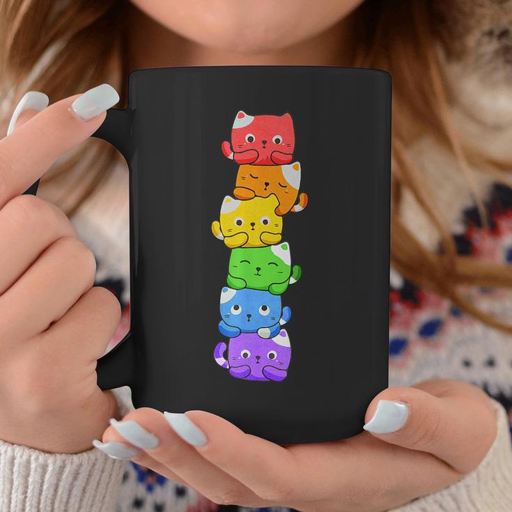 Gay Pride Cat Lgbt Kawaii Cats Pile Cute Anime Rainbow Flag Coffee Mug ...