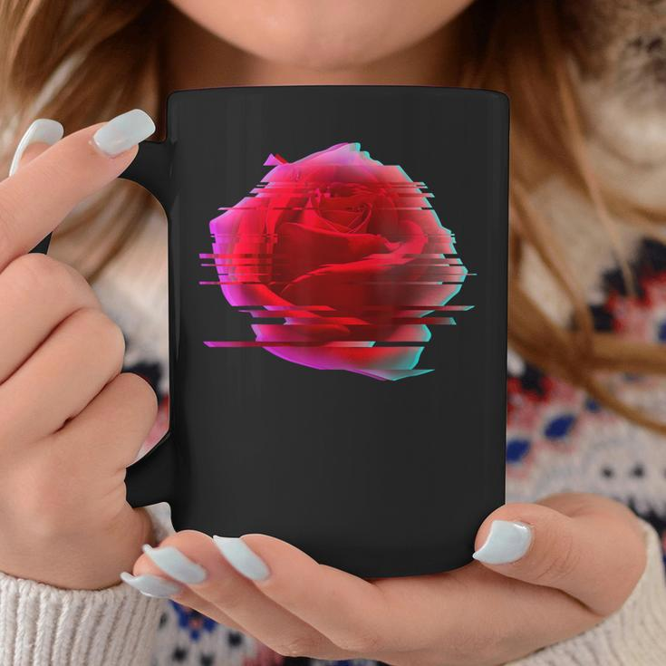 Glitch Rose Vaporwave Aesthetic Trippy Floral Psychedelic Coffee Mug Unique Gifts