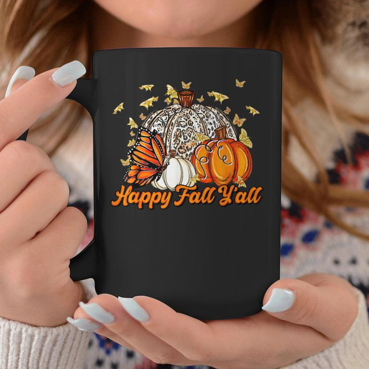 Happy Fall Y'all Pumpkin Butterfly Autumn Thanksgiving Retro Coffee Mug Unique Gifts