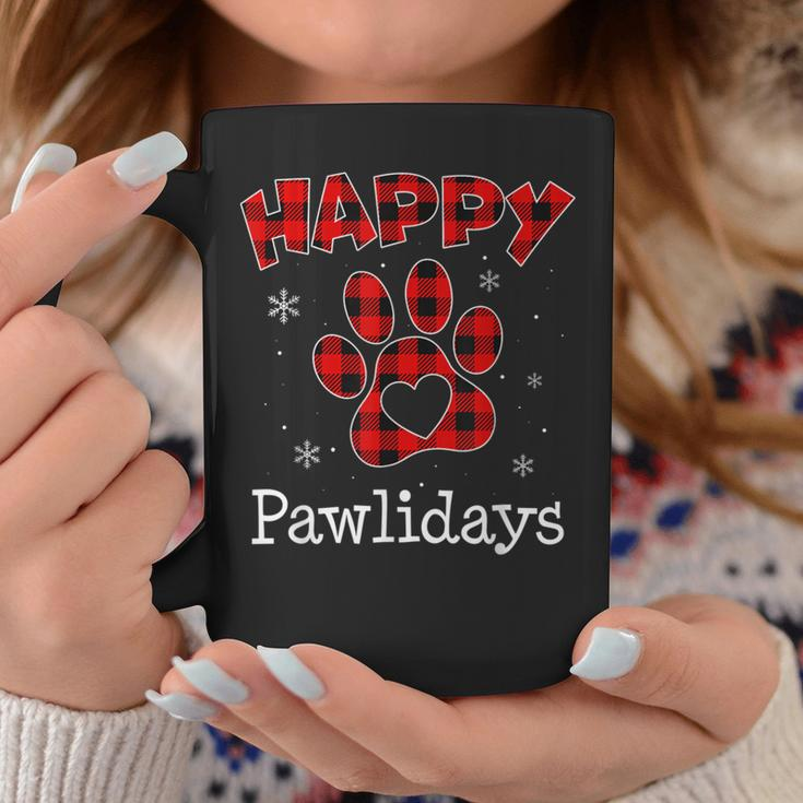 Happy Pawlidays Buffalo Plaid Paw Christmas Puppy Dog Lover Coffee Mug Personalized Gifts