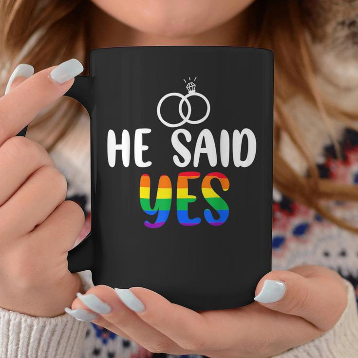 He Said Yes Gay Engagement He Said Yaaas Gay Couples Coffee Mug Unique Gifts