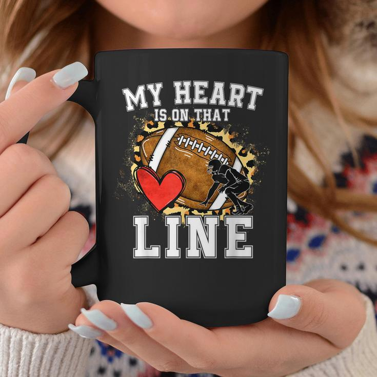 My Heart Is On The Line Offensive Lineman Football Leopard Coffee Mug Funny Gifts