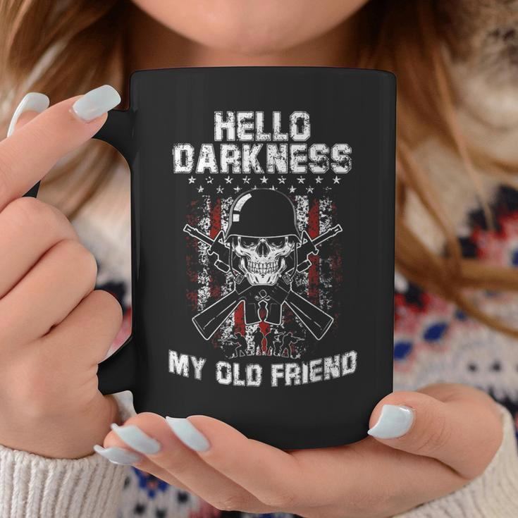Hello Darkness My Old Friend Veteran Skull Us Flag Gift Coffee Mug Unique Gifts