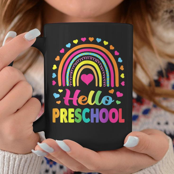 Hello Preschool Teacher Leopard Rainbow Back To School Coffee Mug Funny Gifts