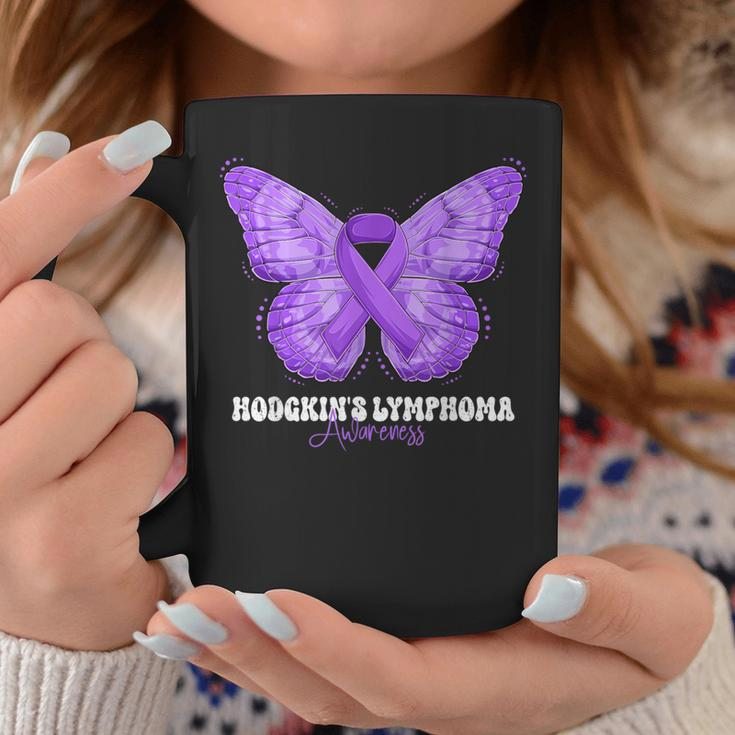 Hodgkin's Lymphoma Awareness Month Purple Ribbon Butterfly Coffee Mug Unique Gifts