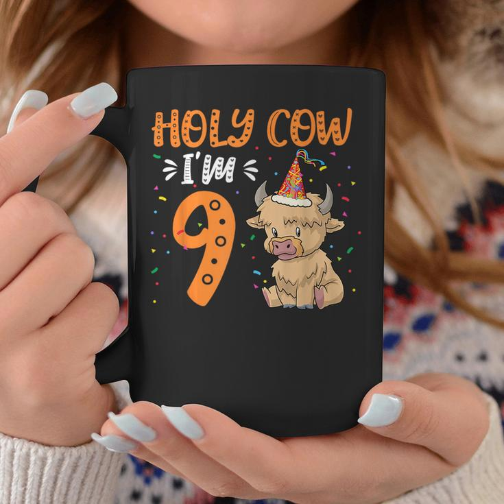 Holy Cow Im 9 Scottish Highland Cow Print 9Th Birthday Girl Coffee Mug Unique Gifts